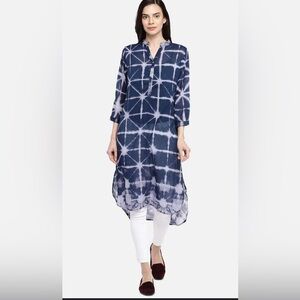 COTTONWORLD Women's Cotton Navy Regular Fit Ethnic Kurti (Size: M)